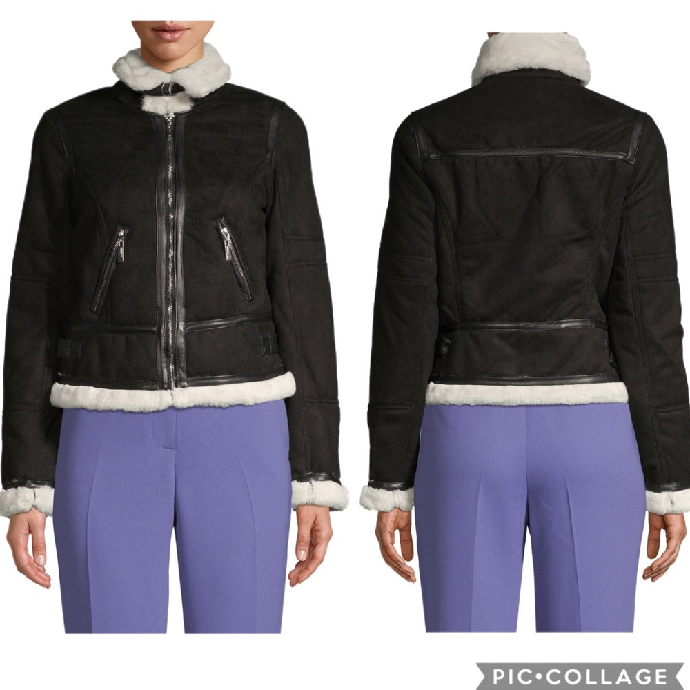 JOU JOU FAUX FUR TRIM BLACK CROPPED KACKET LARGE